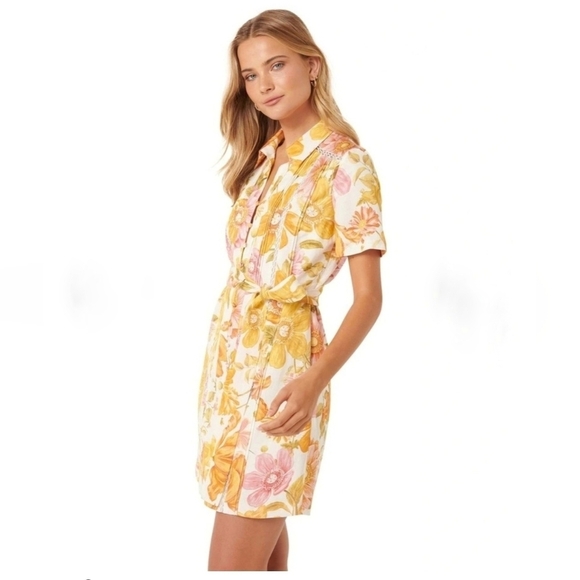 Floral Linen Mini Shirt Dress Forever New Brooke made in Aus sz US 10 - Picture 2 of 14